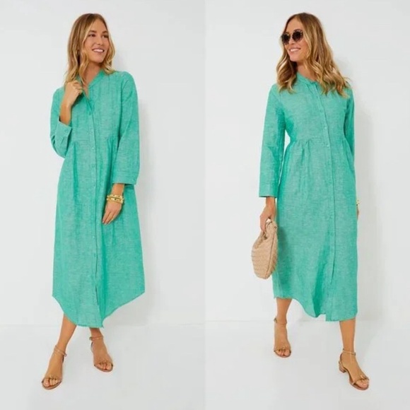 Pomander Place Dresses & Skirts - Pomander place Womens sea green lydell long sleeve linen maxi dress S